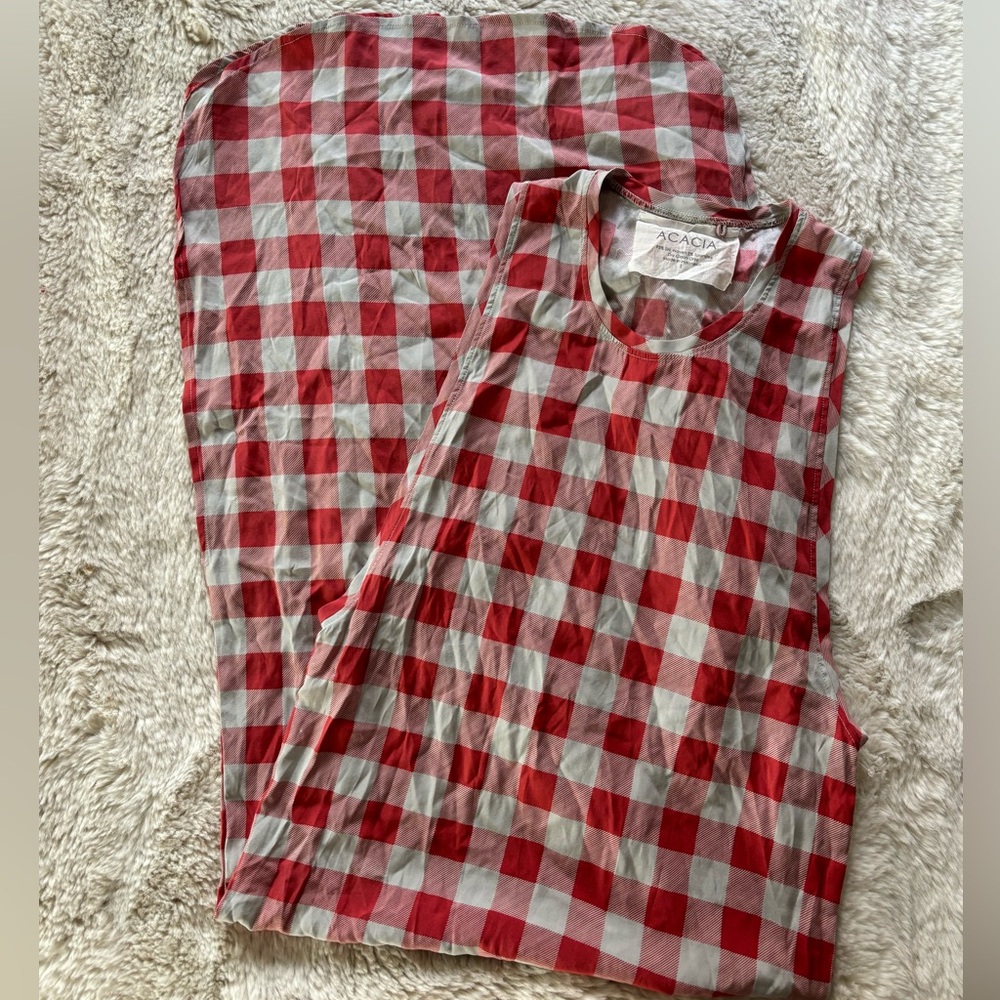 Acacia - Red and Gray Checkered Silk Sleeveless Maxi Dress